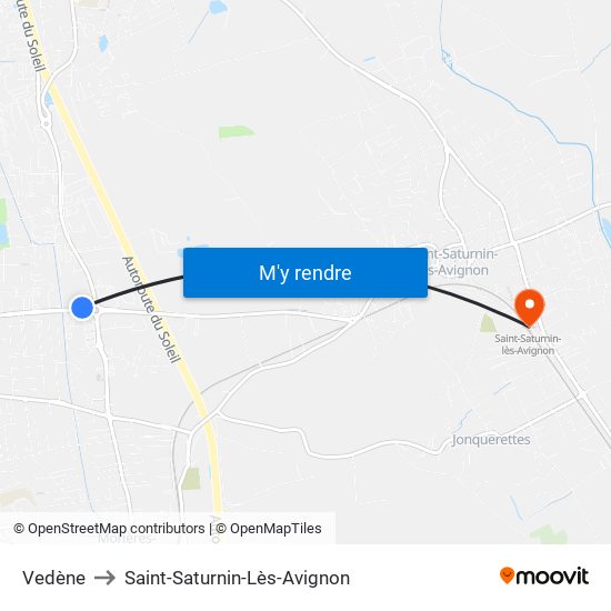 Vedène to Saint-Saturnin-Lès-Avignon map