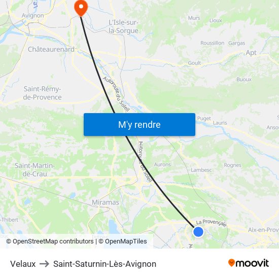 Velaux to Saint-Saturnin-Lès-Avignon map