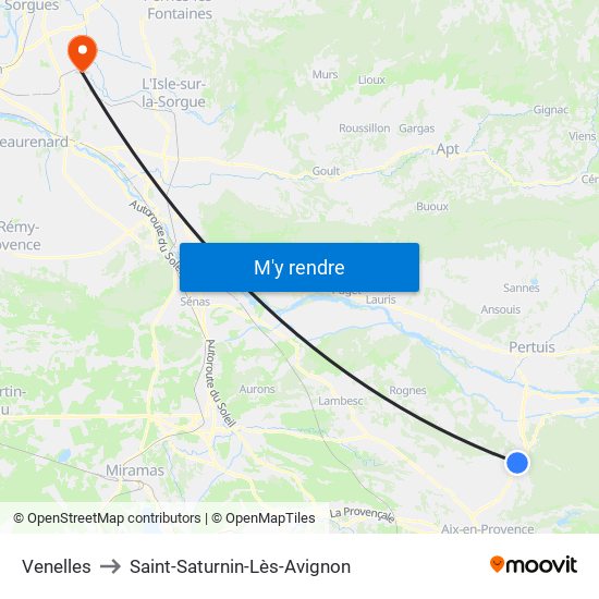 Venelles to Saint-Saturnin-Lès-Avignon map