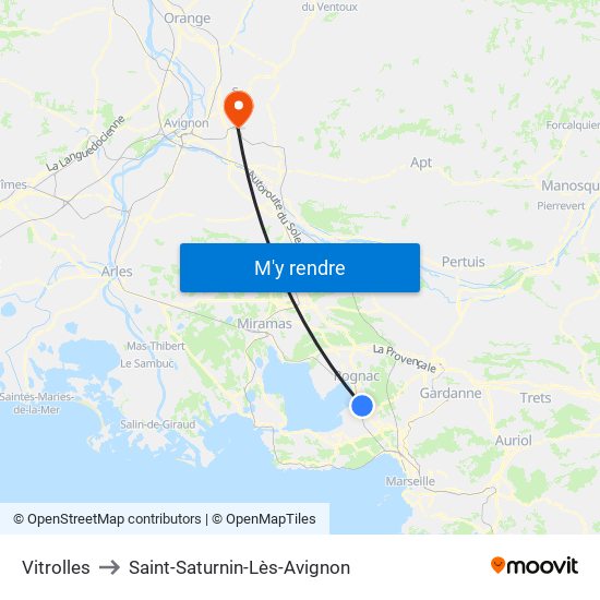 Vitrolles to Saint-Saturnin-Lès-Avignon map