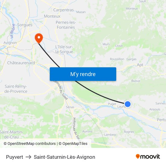 Puyvert to Saint-Saturnin-Lès-Avignon map