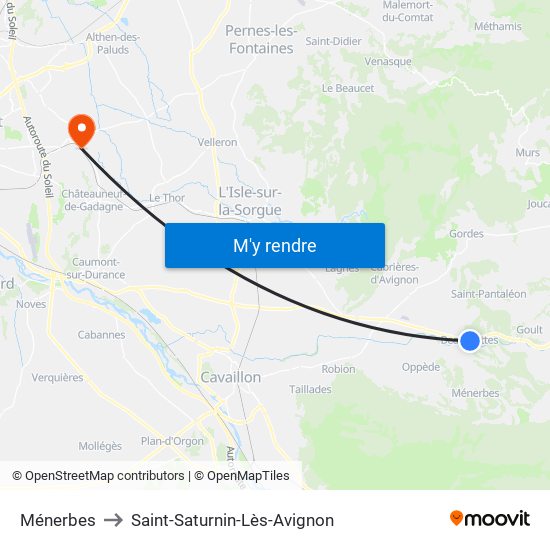 Ménerbes to Saint-Saturnin-Lès-Avignon map
