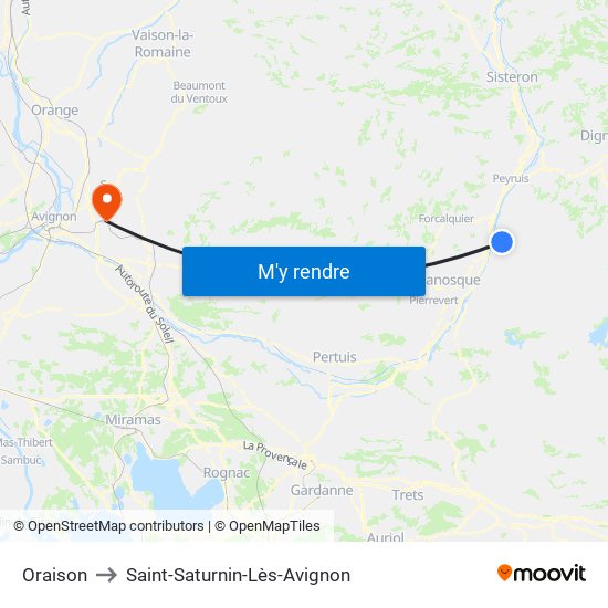 Oraison to Saint-Saturnin-Lès-Avignon map