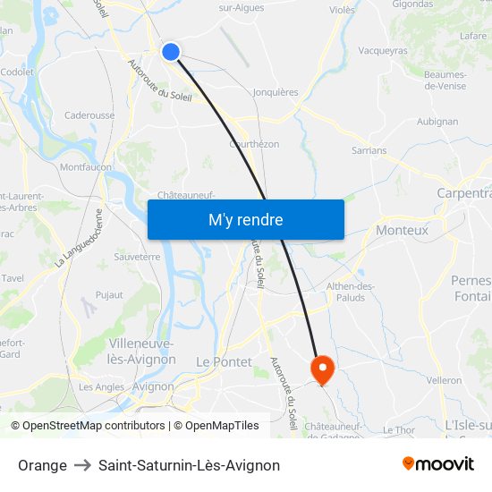 Orange to Saint-Saturnin-Lès-Avignon map