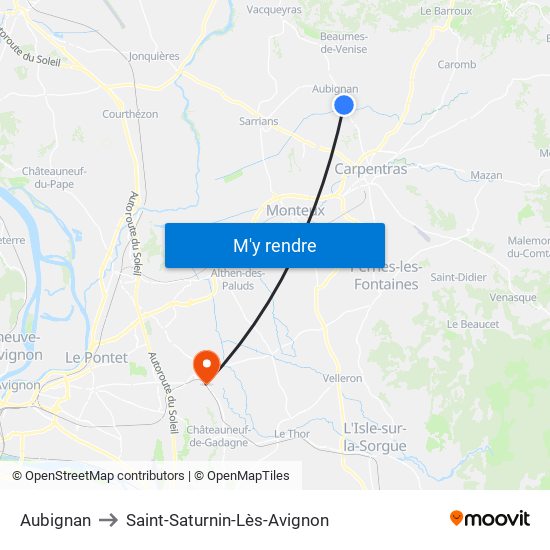 Aubignan to Saint-Saturnin-Lès-Avignon map