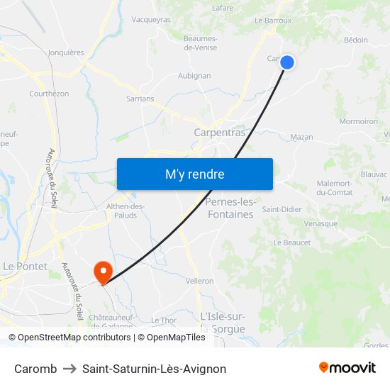 Caromb to Saint-Saturnin-Lès-Avignon map