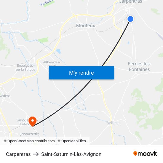 Carpentras to Saint-Saturnin-Lès-Avignon map