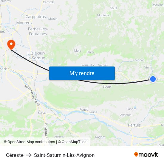 Céreste to Saint-Saturnin-Lès-Avignon map