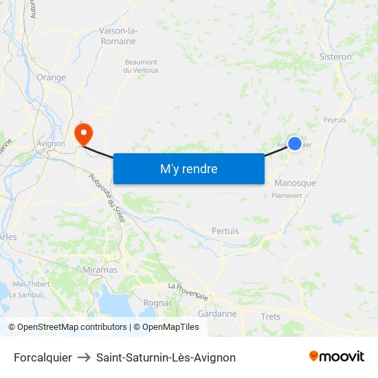 Forcalquier to Saint-Saturnin-Lès-Avignon map
