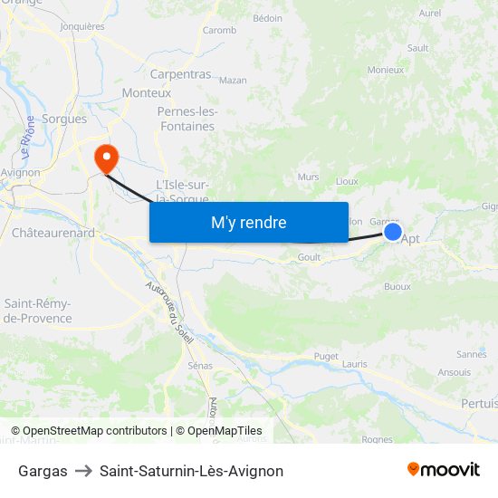 Gargas to Saint-Saturnin-Lès-Avignon map