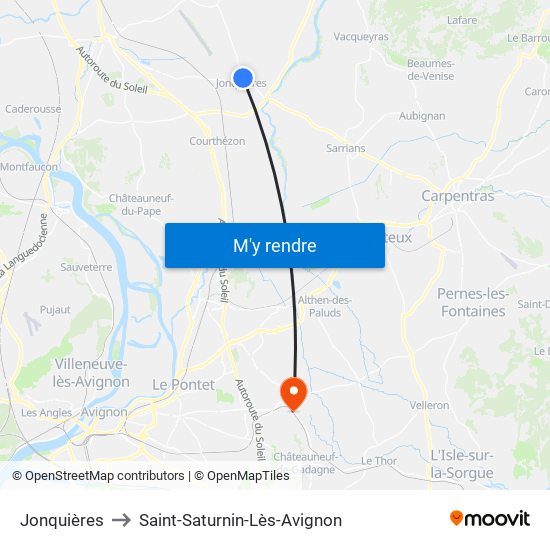 Jonquières to Saint-Saturnin-Lès-Avignon map