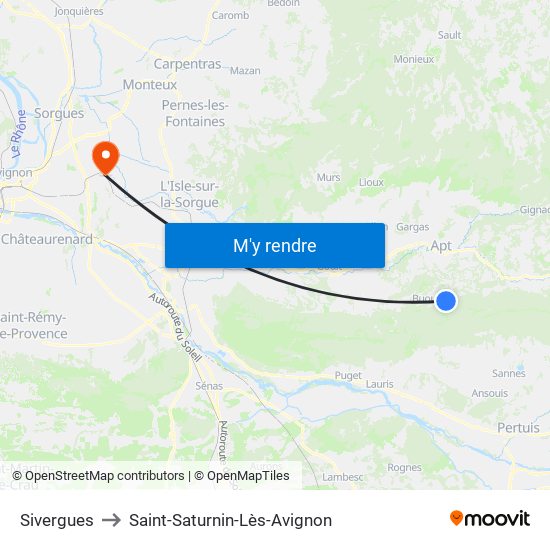 Sivergues to Saint-Saturnin-Lès-Avignon map