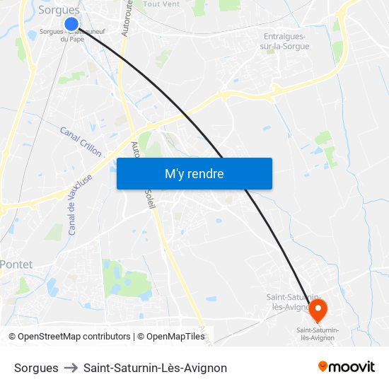 Sorgues to Saint-Saturnin-Lès-Avignon map