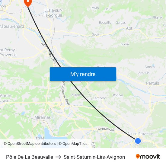 Pôle De La Beauvalle to Saint-Saturnin-Lès-Avignon map