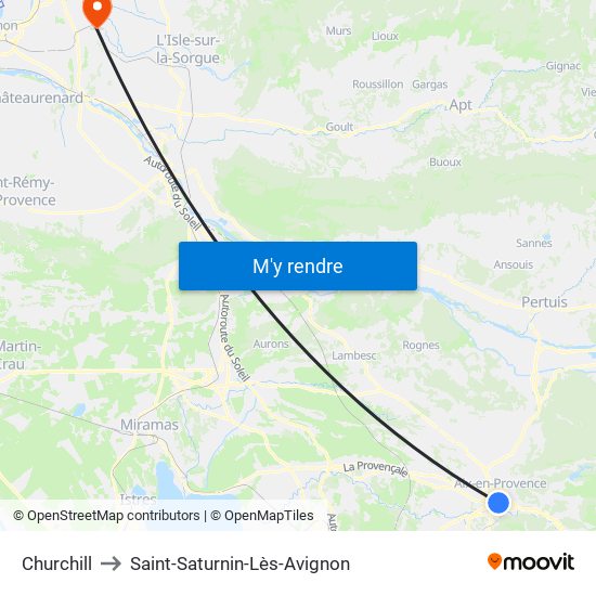 Churchill to Saint-Saturnin-Lès-Avignon map