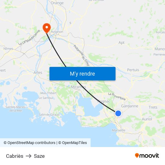 Cabriès to Saze map