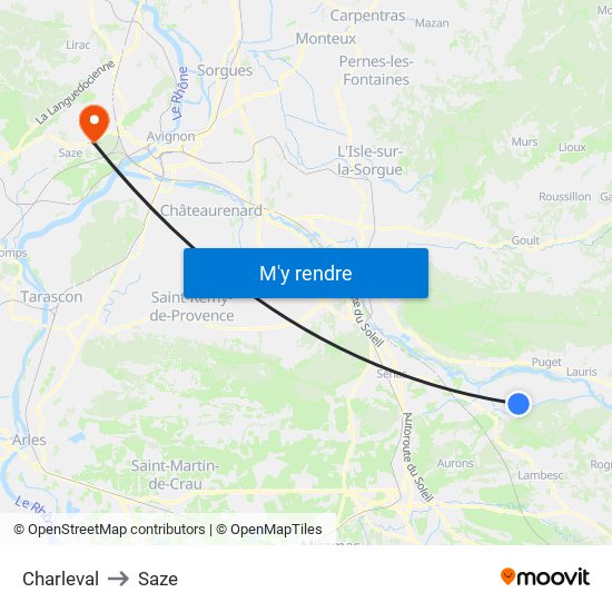 Charleval to Saze map