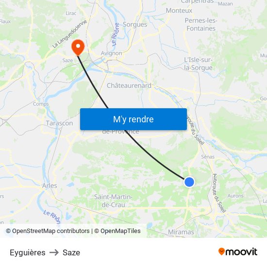 Eyguières to Saze map