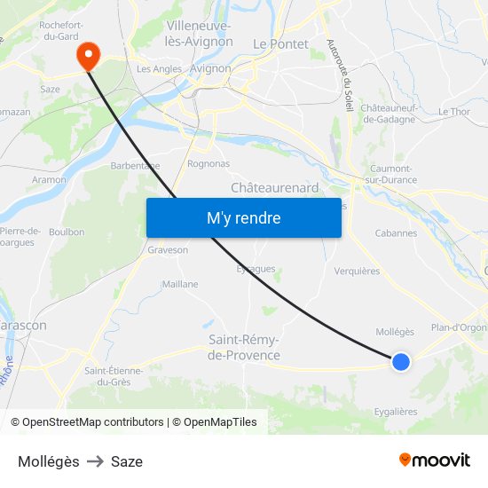 Mollégès to Saze map