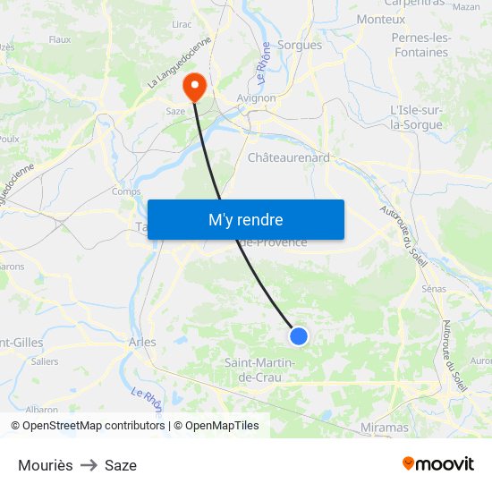 Mouriès to Saze map
