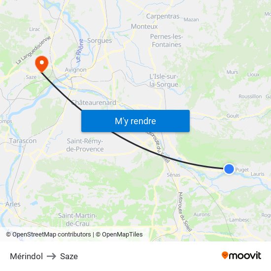 Mérindol to Saze map