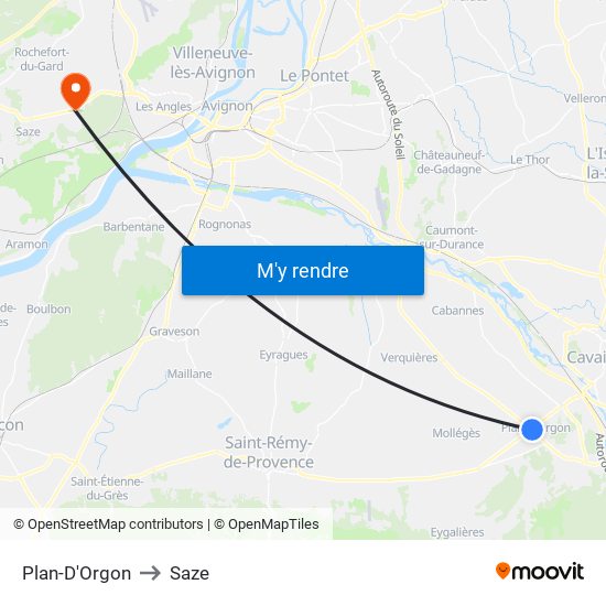 Plan-D'Orgon to Saze map