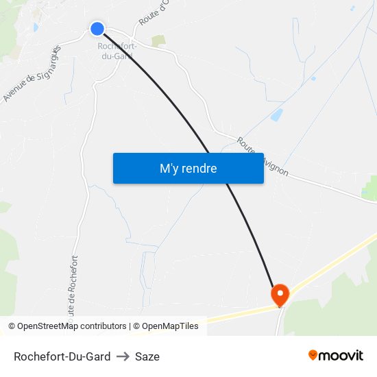 Rochefort-Du-Gard to Saze map