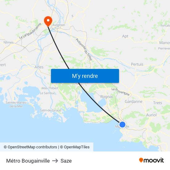 Métro Bougainville to Saze map