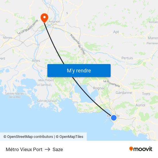 Métro Vieux Port to Saze map