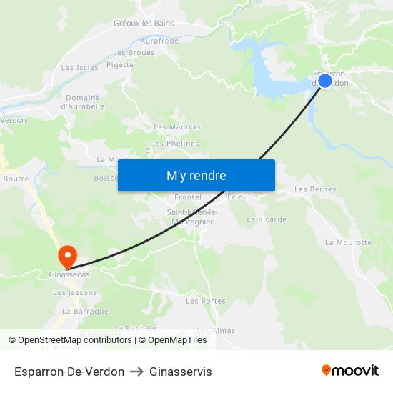 Esparron-De-Verdon to Ginasservis map