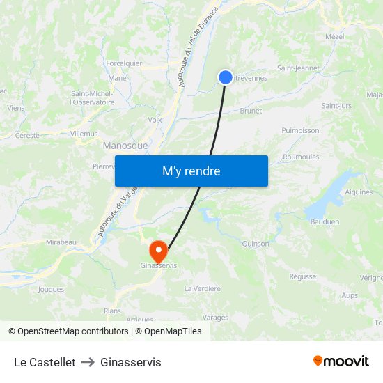 Le Castellet to Ginasservis map