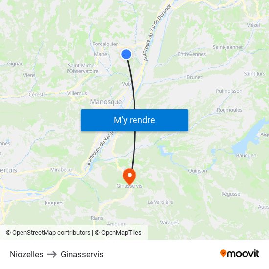 Niozelles to Ginasservis map