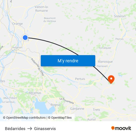 Bédarrides to Ginasservis map