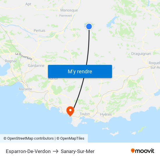 Esparron-De-Verdon to Sanary-Sur-Mer map