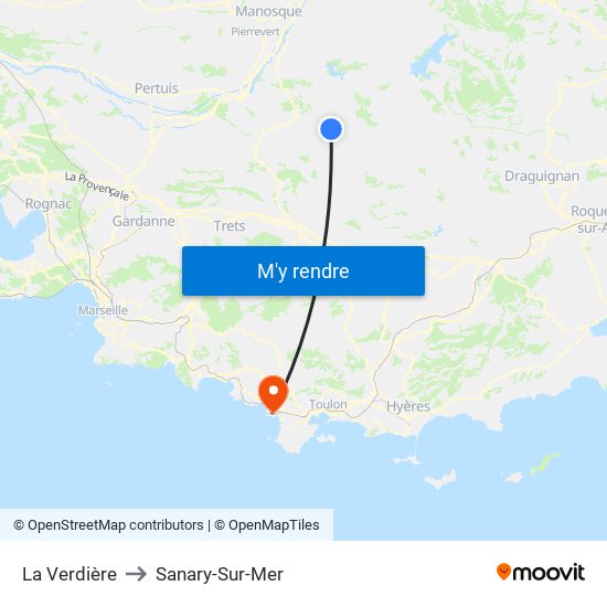 La Verdière to Sanary-Sur-Mer map