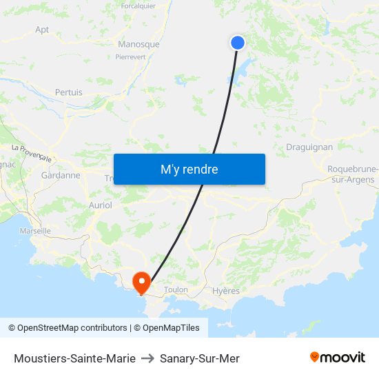 Moustiers-Sainte-Marie to Sanary-Sur-Mer map
