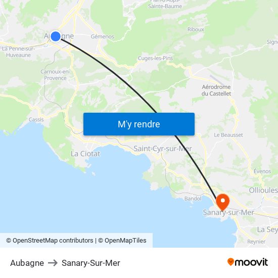 Aubagne to Sanary-Sur-Mer map