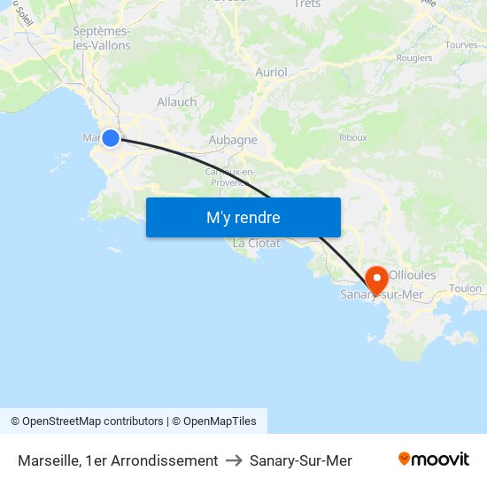 Marseille, 1er Arrondissement to Sanary-Sur-Mer map