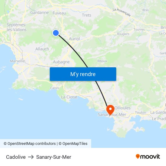 Cadolive to Sanary-Sur-Mer map