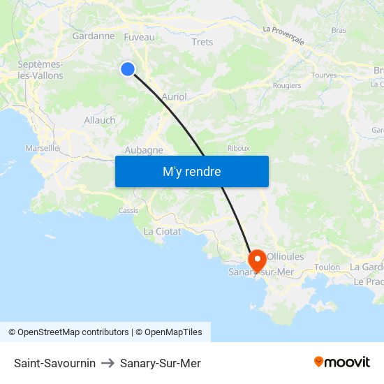 Saint-Savournin to Sanary-Sur-Mer map