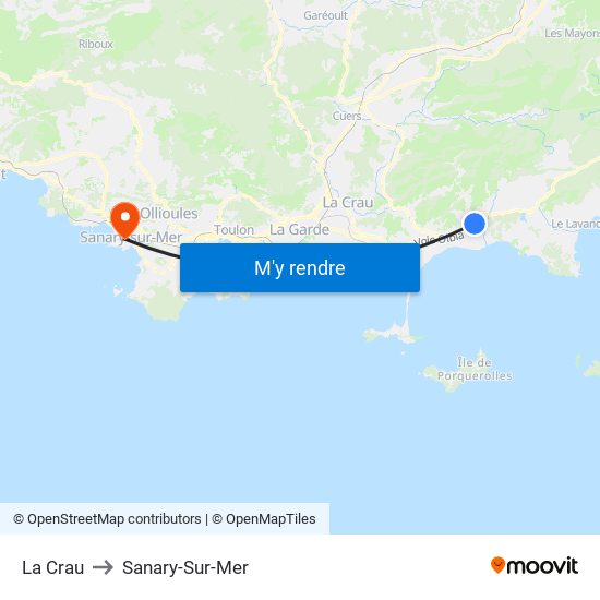 La Crau to Sanary-Sur-Mer map