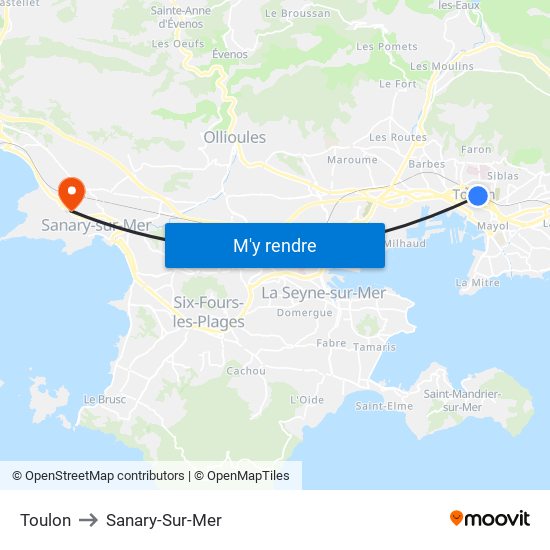 Toulon to Sanary-Sur-Mer map