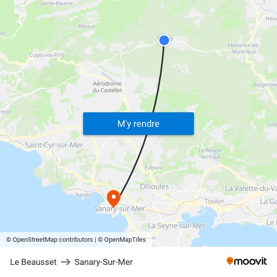 Le Beausset to Sanary-Sur-Mer map