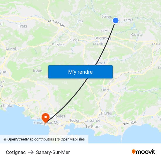 Cotignac to Sanary-Sur-Mer map