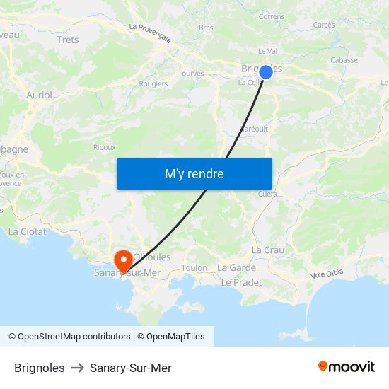 Brignoles to Sanary-Sur-Mer map