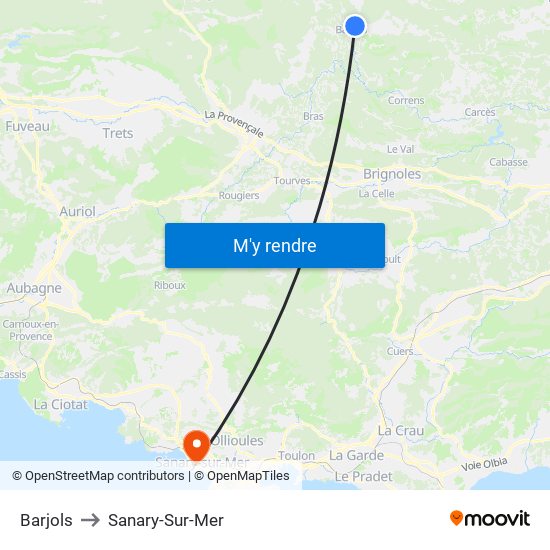 Barjols to Sanary-Sur-Mer map