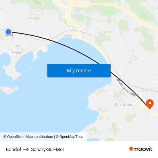 Bandol to Sanary-Sur-Mer map