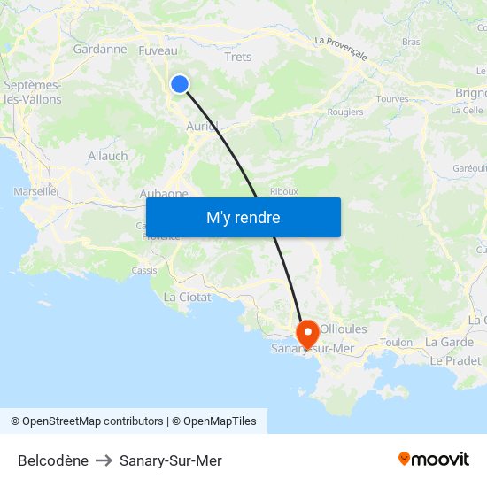 Belcodène to Sanary-Sur-Mer map