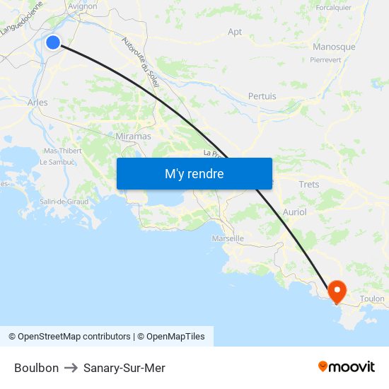 Boulbon to Sanary-Sur-Mer map