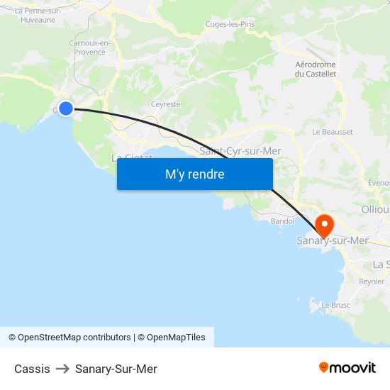 Cassis to Sanary-Sur-Mer map